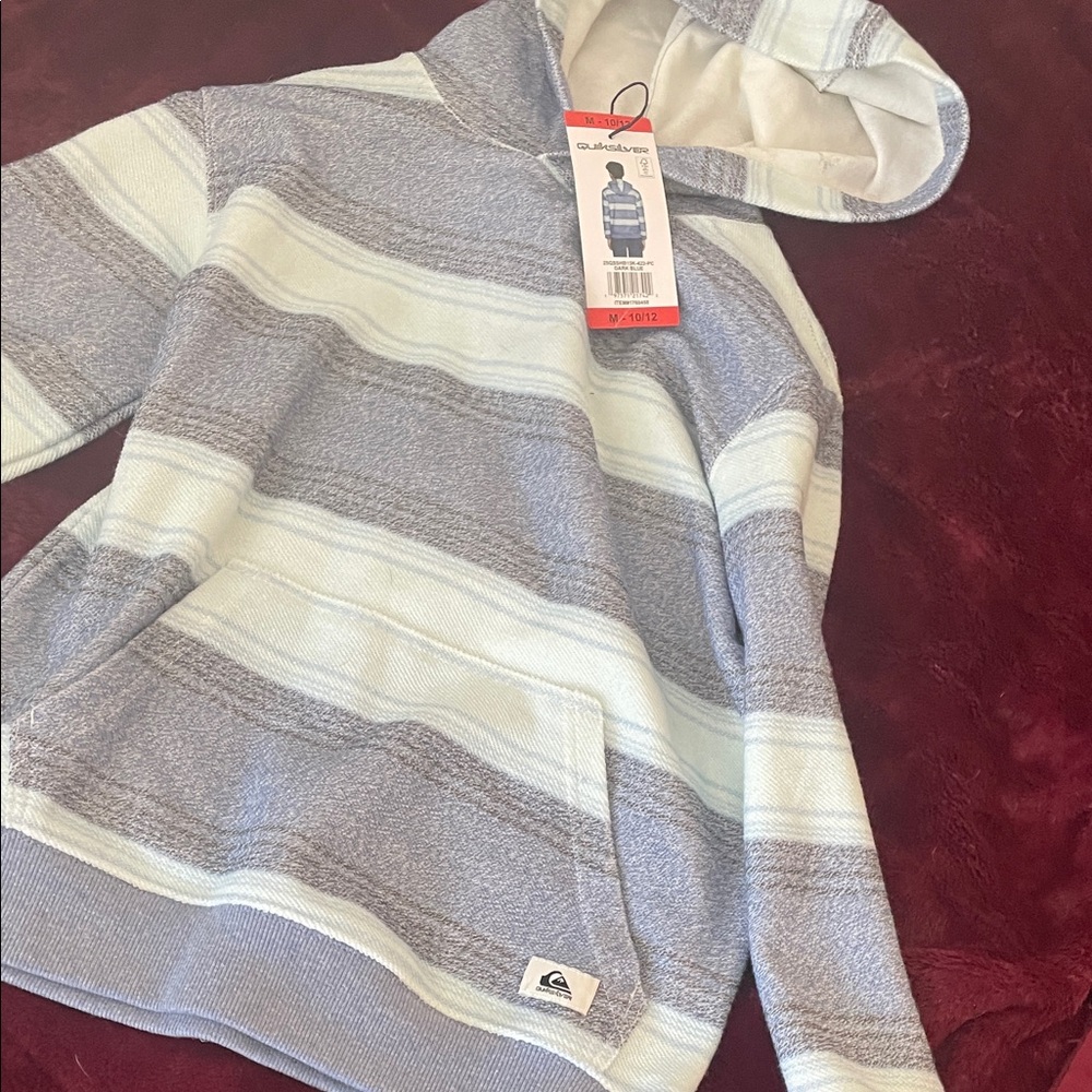 Quiksilver Striped Baja Hoodie in Light Blue & Gray